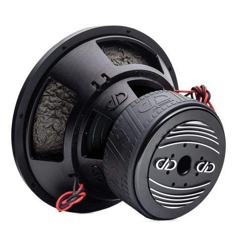 9515L - 15 Inch 9500 Series Subwoofer - Photo angled back to front down right side, showing motor heatsink, boot, basket, leads, all adorned in trademark DD AUDIO embossing.