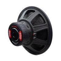 Photo of 15 inch 500 series subwoofer angled back to right to show motor, basket, and cone