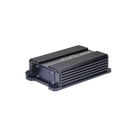 Photo of SX4.1000BT angled back to the right showing side, top plate, and covered input connection side panel
