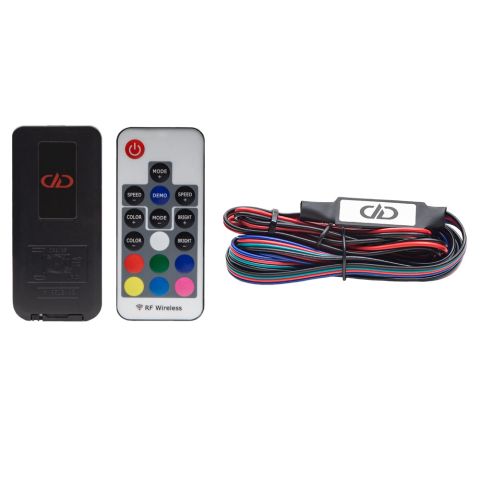 Photo of remote showing front and back with included wiring