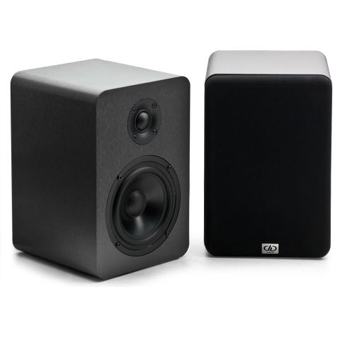 Photo of PM-151 showing pair of studio monitors - on facing forward with screen the other angled, showing tweeter and woofer