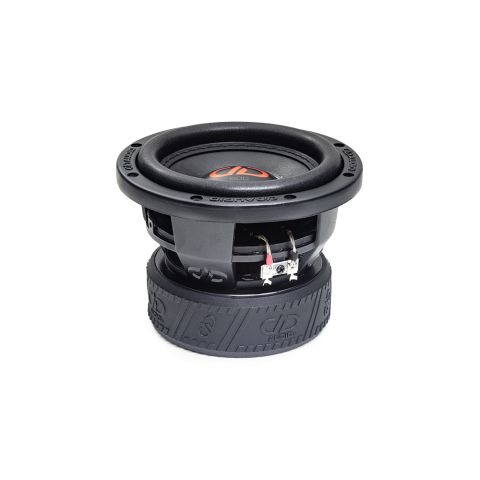 606d - 6 Inch 600 Series Subwoofer - photo angled top to bottom to show full surround, part of cone, dustcap, basket, terminals and motor