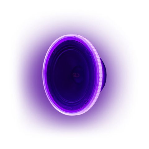 Photo of 6.5 inch LED speaker ring angled right with a purple hue.