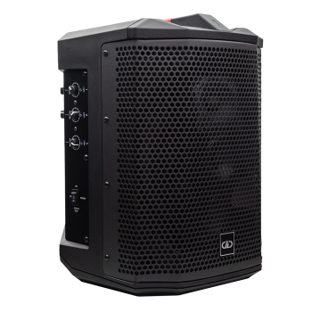 Photo of rager-wpa-3.1 Wireless Pro Audio speaker shot front angled to show most of the speaker grill and part of the controls on side