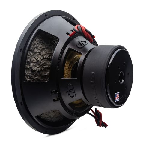 15 inch 3500 series subwoofer angled back to the left showing side of motor basket and cone