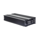 Photo of SS6000 laying flat with top plate facing up showing logo and model number, and part of end panel with power connection points