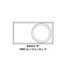 Diagram showing an unloaded enclosure with the text "Single 10 inch enclosure - HWD (in) 13.2 x 24 x 13"