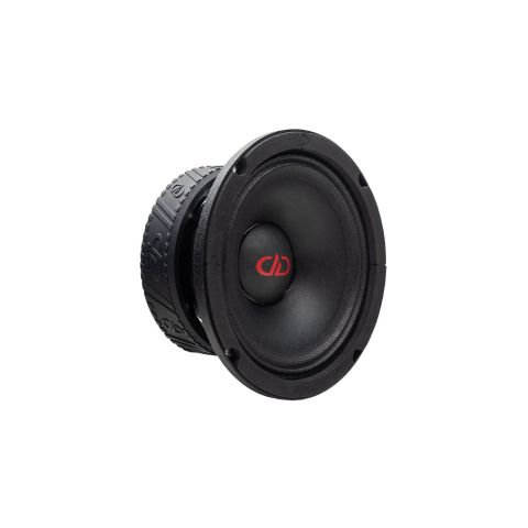 Photo of VO-M406-C Midrange shot front to back angled to show gasket, surround, full cone, logo, and motor with boot