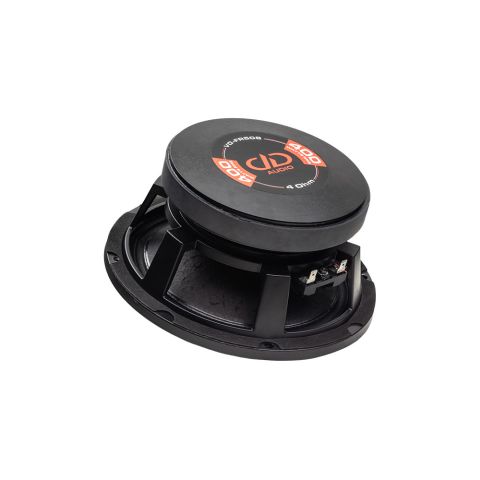 Photo of FR508 taken from bottom to top to show motor with sticker that reads 400 Watts RMS, 4 Ohm, VO-FR508