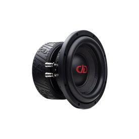 Photo of 8 inch 500 series subwoofer angled right to show part of motor, surround, dustcap and cone