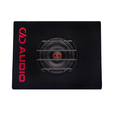 LE-ST06 Loaded Enclosure for tight spaces, front facing to show sub, grill, DD AUDIO Embroidered logo