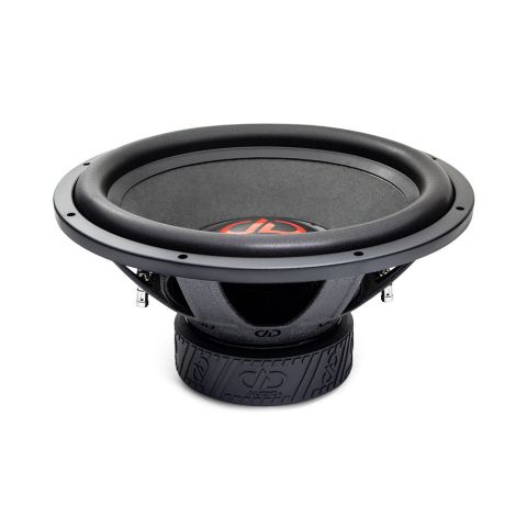 Photo of 15 inch 500 series subwoofer angled top to bottom to show motor, basket, surround, dustcap and cone
