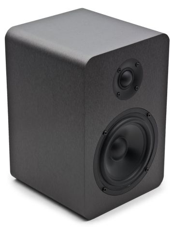 Photo of M-151 showing studio monitor angled, showing tweeter and woofer