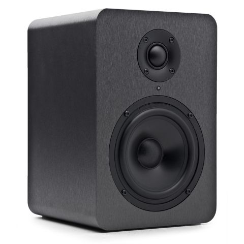 Photo of PM-151 showing studio monitor angled, showing tweeter and woofer