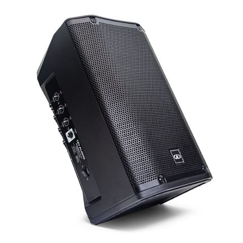 Photo of RAGER-PRO-851 angled top to bottom right to the side to partially show controls, positioned to direct sound up and out