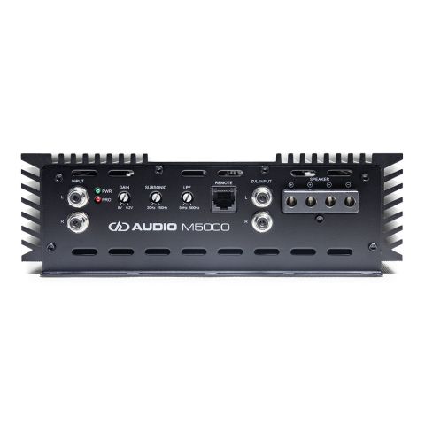 Photo of M5000 side panel with speaker connection points and settings