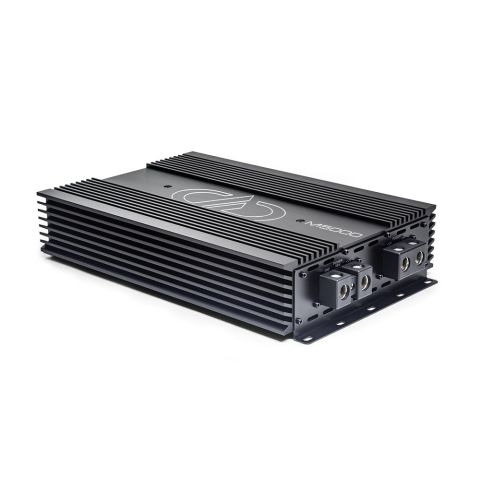 Photo of M5000 angled back to the left showing side, top plate, and power connection side panel