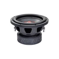 Photo of 10 inch 500 series subwoofer angled top to bottom to show motor, basket, surround, dustcap and cone