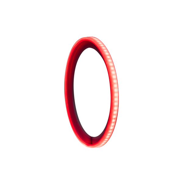 Photo of 8 inch LED speaker ring angled right with a orange-red hue.