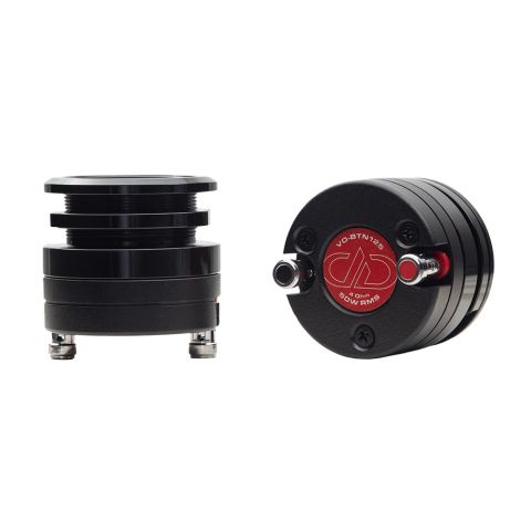 Photo of VO-BTN125 pair - one angled top to bottom showing entire profile, the other angled back to front showing DD logo, connection terminals and motor housing