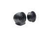Photo of C Series 25mm tweeters - one in the included pod and one by itself, both angled to show grill and rear