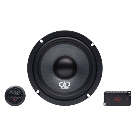 Photo of RL-CW6.5b component set with tweeter, midrange and crossover facing front