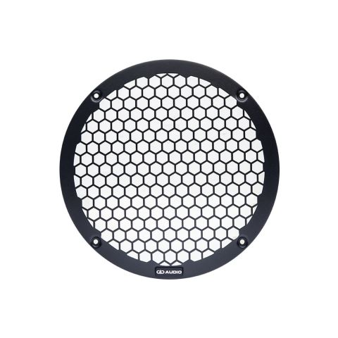 Photo of 10 inch metal mesh grill front facing, showing the logo badge at the bottom