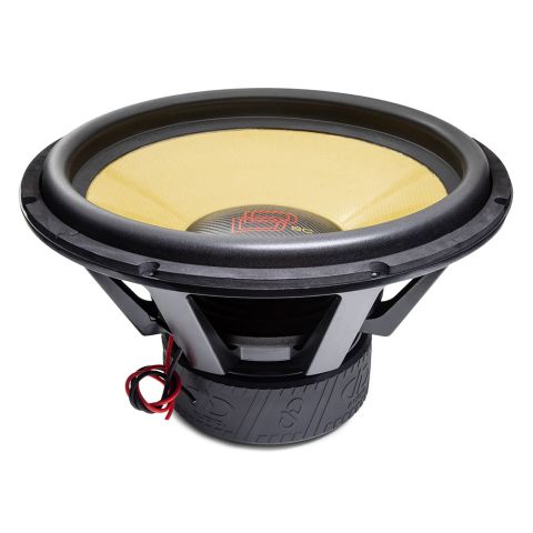 9921C - 21 Inch 9900 Series Subwoofer - Photo angled back to front down right side, showing motor heatsink, boot, basket, leads