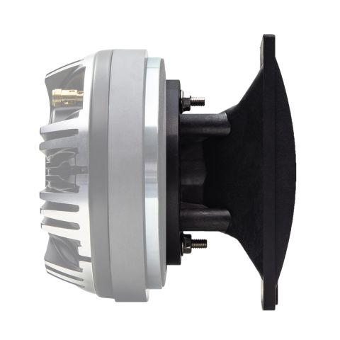 Photo of 6x6 Horn profile shot to show black matte finish and curves - with a ghosted image of a CT55 compression tweeter to demonstrate how it will look mounted - CT55 not included