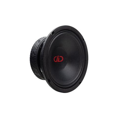 Photo of VO-M408-C Midrange shot front to back angled to show gasket, surround, full cone, logo, and motor with boot