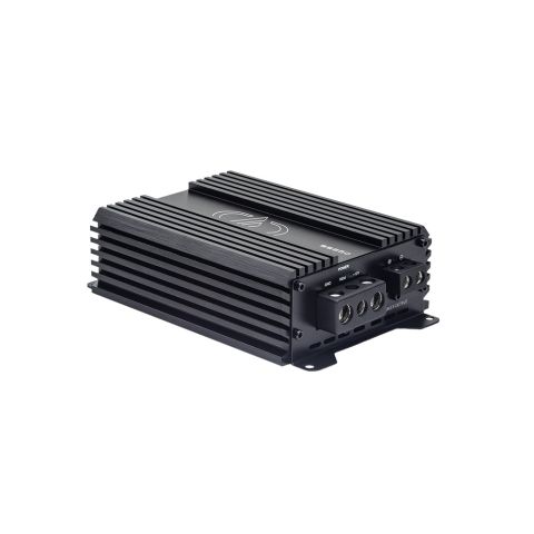 Photo of SS850 angled to show top plate with logo and model number and connection panel