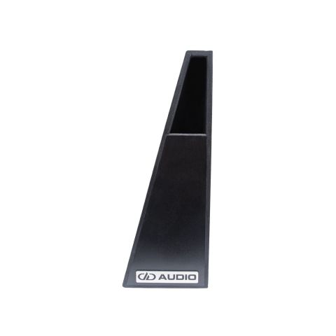 Photo of Unloaded Tundra Wedge Enclosure for 10" Slim Sub side shot front to back to show side port, and metal DD AUDIO logo badge
