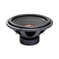 Photo of 15 inch 500 series subwoofer angled top to bottom to show motor, basket, surround, dustcap and cone