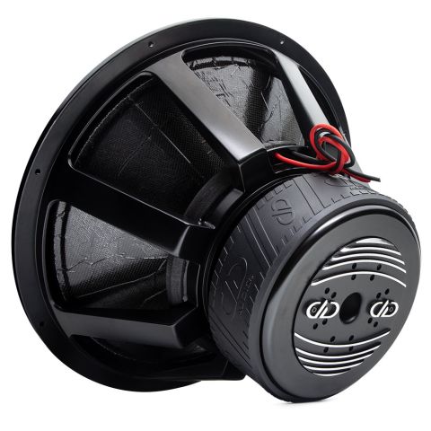 9921C - 21 Inch 9900 Series Subwoofer - Photo angled back to front down right side, showing motor heatsink, boot, basket, leads