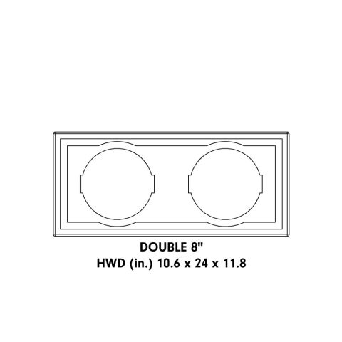 Graphic showing diagram and dimensions of LE-508.2 with text: "Double 8" HWD (in.) 10.6 x 24 x 11.8