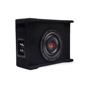 Photo of LE-DF-LS608.1 Loaded Enclosure facing front to show SL608 subwoofer in box with connection panel on side