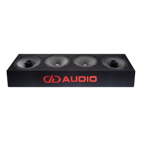 Photo of the plank shot facing front to show DD AUDIO embroidery, two VO-MX208s and two VO-M208s (8 inch mids and coaxials)