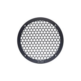 Photo of 8 inch metal mesh grill front facing, showing the logo badge at the bottom