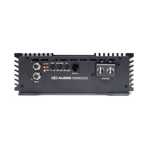 Photo of SS6000 showing close up of end panel showing speaker inputs and settings