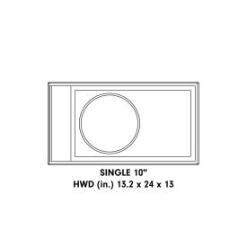 Graphic showing drawing of Single 10" Coated (unloaded) Enclosure with measurements - HWD (inches) 13.2 x 24 x 13