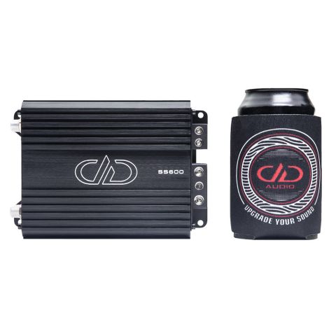 Photo of SS600 showing full top plate with logo and model number next to koozie for size reference