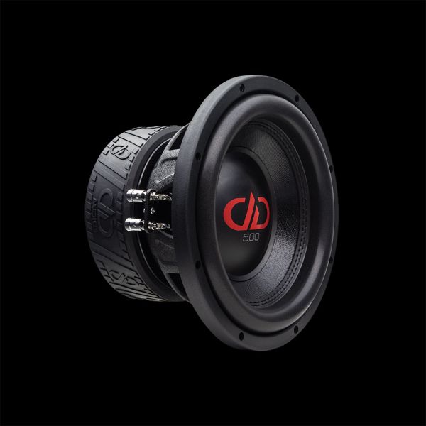 Photo of 510e Subwoofer angled front to back to show cone, dust cap, part of basket and motor