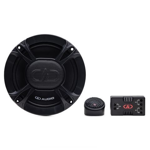 E-C6.5b Photo showing Woofer, Tweeter, and Crossover components together in one shot all facing forward.