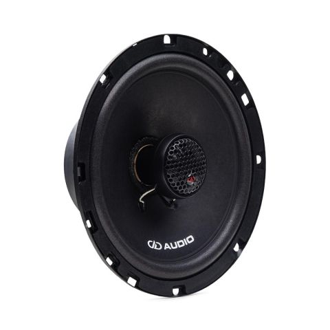 E-X6.5b photo angled right slightly to show part of motor, surround, cone, and tweeter in the center. Legible on the cone is the DD AUDIO logo in white at the bottom edge.