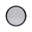Photo of 10 inch metal mesh grill front facing, showing the logo badge at the bottom