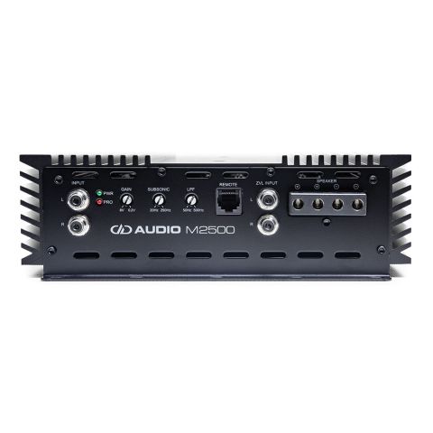 Photo of M2500 side panel with speaker connection points and settings