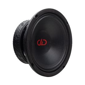 Photo of VO-M408-C Midrange shot front to back angled to show gasket, surround, full cone, logo, and motor with boot
