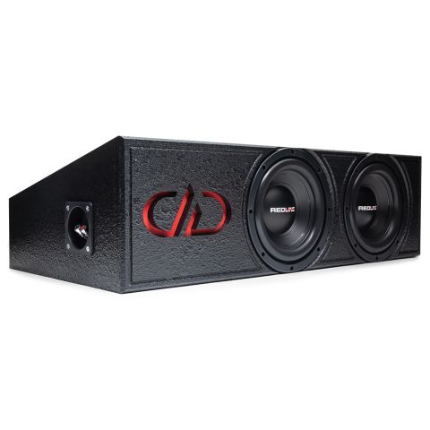 PLE SW08.2 Photo front facing angled right back to show connectors, logo, and two SW08 subwoofers