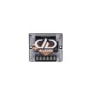 Photo of C Series 2 Way Crossover from front showing acrylic plate with DD logo above copper winding, and screw terminals