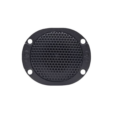 Photo of VO-B1c Bullet Tweeter shot facing front to show screw holes, embossed logo and mesh grill